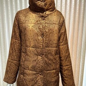 Marc New York Puffer Jacket Women Sz M Snakeskin Snap Front Insulated Tan Brown